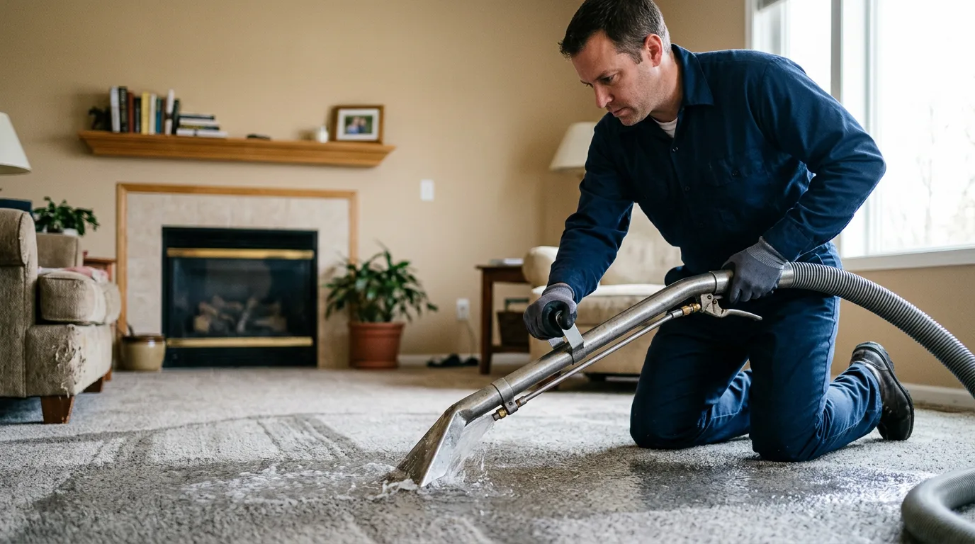 Water damage restoration technician working near Lakota, IA